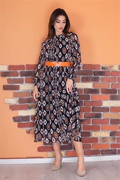 Dipmoda γυναικείο φόρεμα σιφόν Ζώνη li Λεπτομέρεια γιακά Με φόδρα DPRY0032