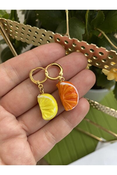 Neta Kadın Turuncu Altın Kaplama Limon Ve Portakal Meyve Küpe