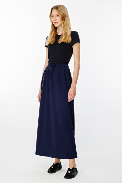 Hooopstore Fusta dreaptă bleumarin cu talie elastică