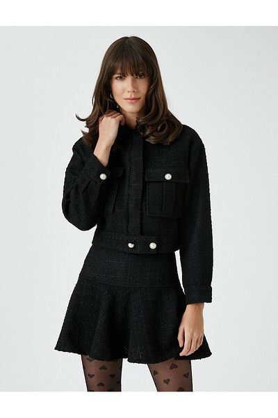 Koton Bunda Bomber Tweed s košilovým límcem