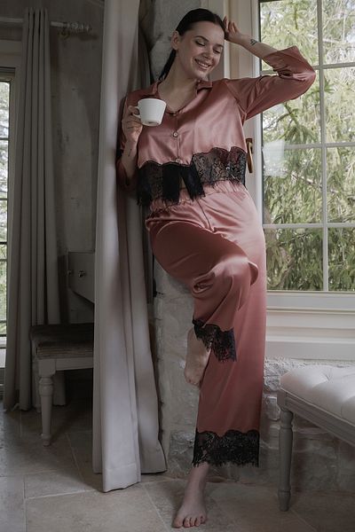 Mita Concept Salmon Color Lace Pjama Set