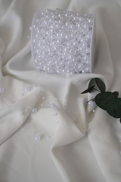 İstoria Bridal 5Meter Fringed White Pearl, Engagement-Hobby Ornament, Pearl, Bouquet Ornament