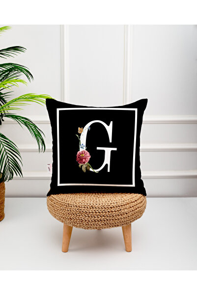 menesahome Litera G cu model de flori imprimat digital pe fundal negru husă d...