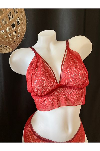 Lunary Non-wired Tulle Lace Embroidered Pomegranate Flower Bra Bralet Set - Women's Underwear