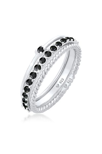 ELLI Inel de damă Solitaire elegant, model răsucit, cu cristale negre, din argint 925