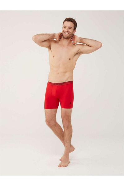 U.S. Polo Assn. Men's Red - Gray Melange - Navy Blue 3-Piece Long Leg Boxer