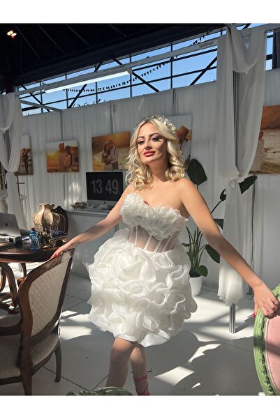 Nuru Neva Bridal After Abiye Beyaz Elbise