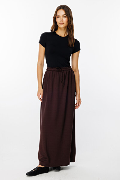 Hooopstore Bitter Brown Straight Skirt with Elastic Waist