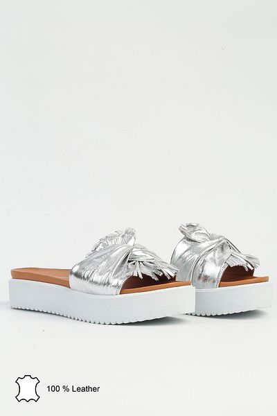 Pierre Cardin Pck-5018 Model Silver Women's Leather Slippers
