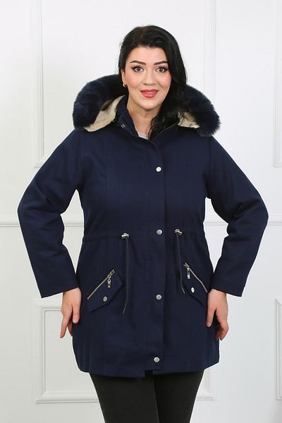 By Alba Collection Women's Navy Blue Gabardine Fabric Wool Large Size Coat