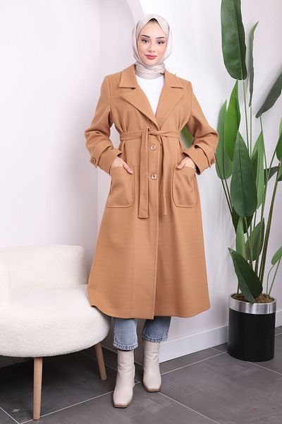 İmajButik Παλτό Camel Dry Collar Pocket Stamp Coat