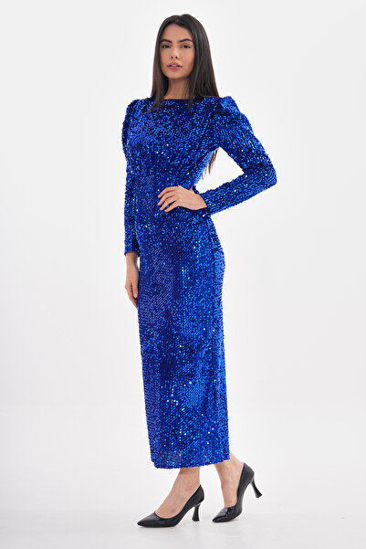 migi life Kadife Payet Bilek Boy Şık Elbise