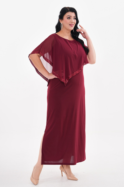 IŞILTI Rochie de seara lunga cu paiete, cu deschidere, cu pelerina din sifon ...