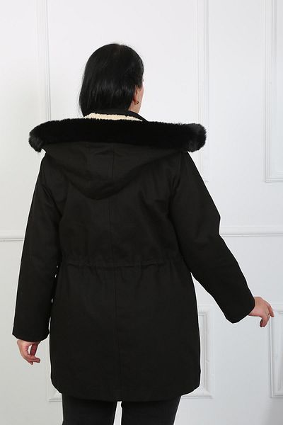 By Alba Collection Schwarzer Wollmantel aus Gabardine-Stoff für Damen in Übergröße