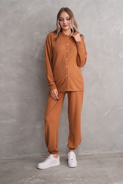 Miss Dünya Lissa Pregnant and Maternity Bottom-Top Suit with Front Button Hood Corded Twist Fabric Pockets and Elastic Legs