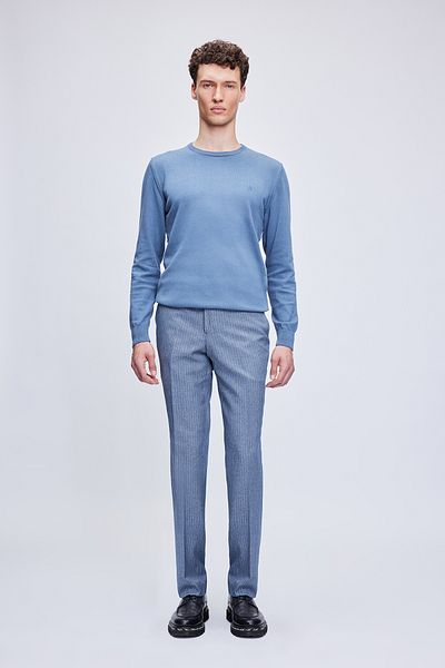 Hatemoğlu Blue Regular Fit Crew Neck 100% Cotton Knitwear Sweater