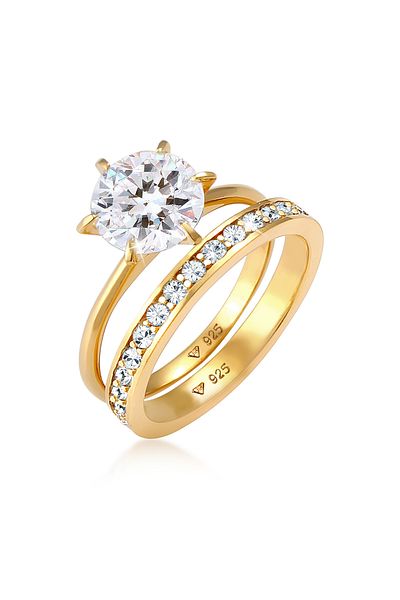 ELLI Ring Damen Band Set Solitär Glamourös mit Kristallen in 925 Sterling Silber