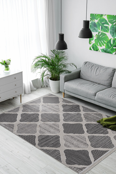 Naar Halı Step 2202 Gri Modern Mutfak Halısı Salon Halısı Koridor Halısı Kesm...