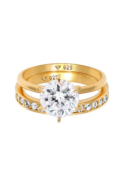 ELLI Ring Damen Band Set Solitär Glamourös mit Kristallen in 925 Sterling Silber