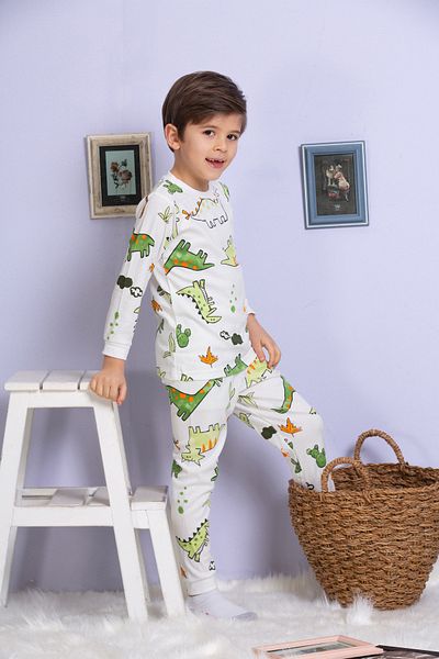 MADALİNA Chlapecká sada pyžama s potiskem stromu dinosaurus ze 100% bavlny