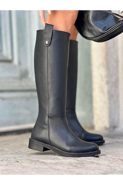 Giydim Gidiyor Black Elitic Leather Boots