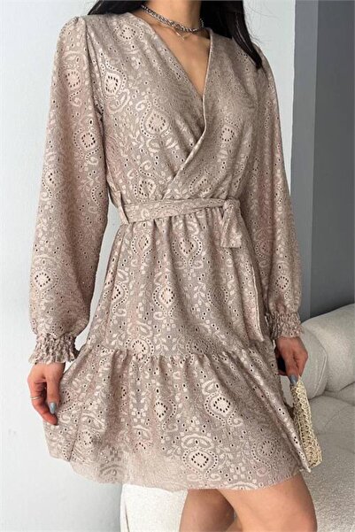 Dipmoda Ženska bež mini haljina sa kaišom DPK2026