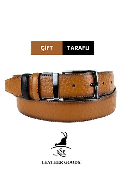 Rse Leather Goods حزام جلد طبيعي مزدوج الجوانب مقاس 3.5 سم - أسمر/أسود