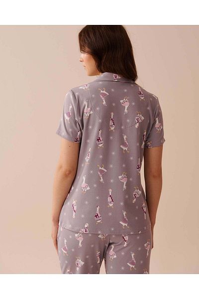 La Vie en Rose Goose Print Cozy Button-down Shirt