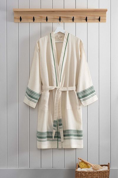 Denizli Concept Πράσινο ριγέ 100% βαμβακερό μπουρνούζι Peshtemal - Unisex Promise μπουρνούζι - L/xl