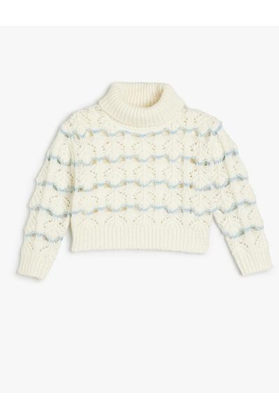 Koton Girl's Sweater Ecru Striped 5Wkg90071At