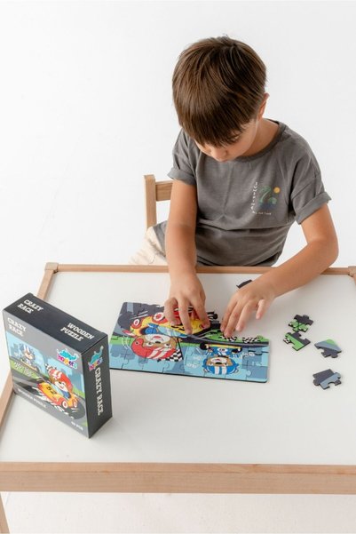 Hopiers Montessori Crazy Race Wooden 40 Piece Puzzle/ Ages 1+/ Educational, Learning, and Safe Children's Toy