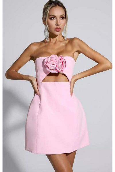 nish for you Powder Three-Dimensional Flower Detail Dress