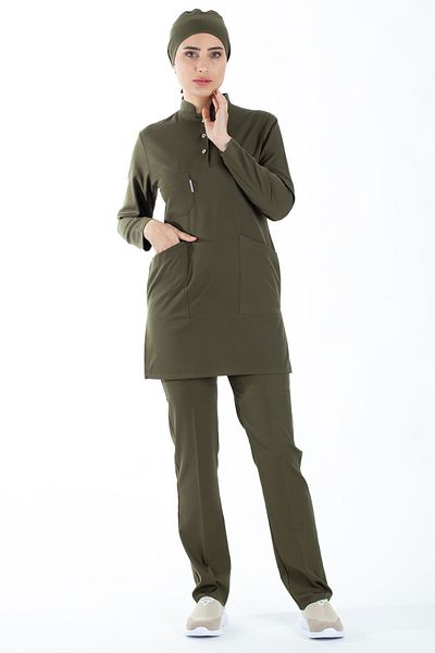 Alsancak Üniforma Χακί πράσινο χοντρό ύφασμα Lycra Hijab Nurse Jersey and Surgical Doctor Jersey