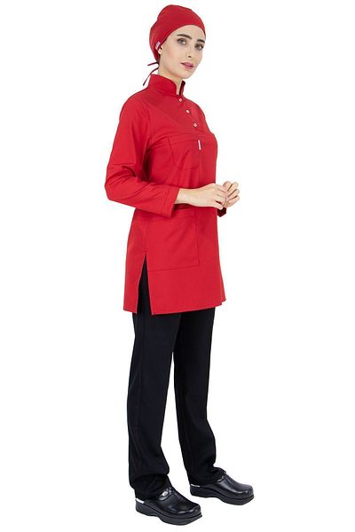 Alsancak Üniforma Red/black Thin Fabric Lycra Hijab Nurse Jersey And Hijab Doctor's Jersey Set
