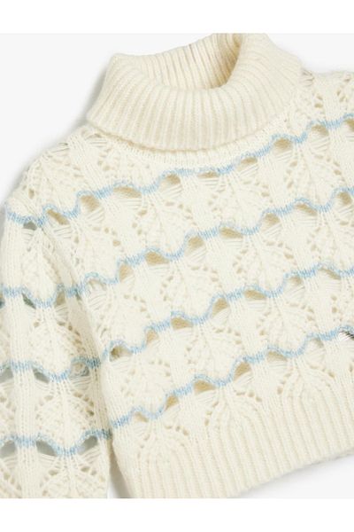 Koton Girl's Sweater Ecru Striped 5Wkg90071At