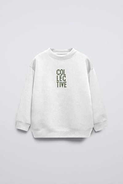 The Champ Clothing Hanorac supradimensionat pentru copii, alb, cu gât crew, cu scris pe spate, Fly Kn It
