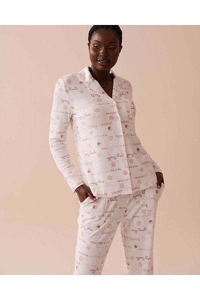 La Vie en Rose Cupcake Print Recycled Fibers Button-down Shirt