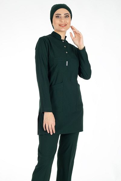 Alsancak Üniforma Σκούρο πράσινο χοντρό ύφασμα Lycra Hijab Nurse Jersey and Surgical Doctor Jersey