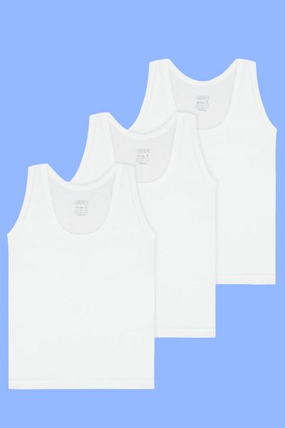 Arma Yıldız Boy's White Tank Top 3 Pack 100% Cotton Combed Cotton