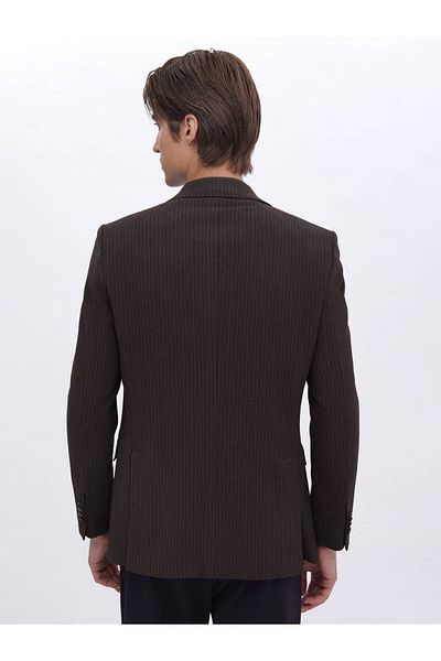 Kip Brown Striped Modern Fit Jacket