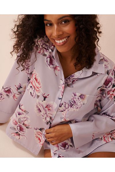 La Vie en Rose Victorian Floral Satin Button-down Shirt