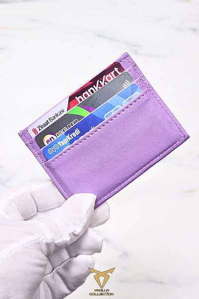 VANİLLA COLLECTİON Lilac Super Slim Mini Leather Card Holder and Business Card Holder