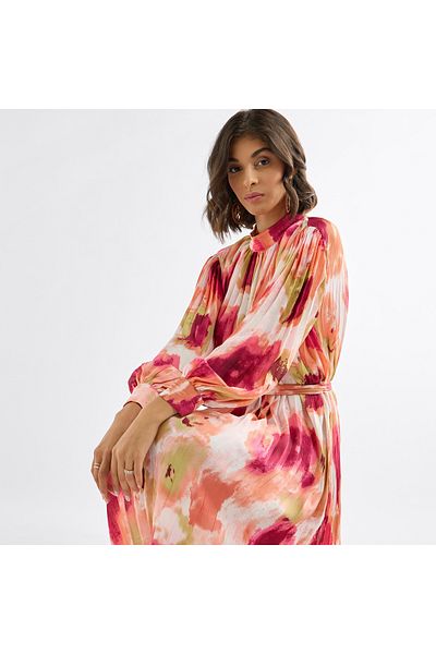 FAV All-Over Floral Print Dress with Flared Sleeves