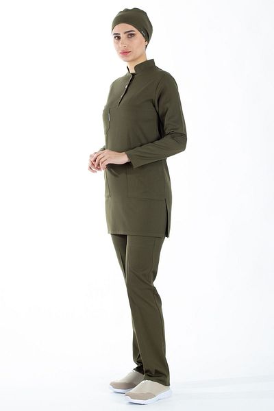Alsancak Üniforma Χακί πράσινο χοντρό ύφασμα Lycra Hijab Nurse Jersey and Surgical Doctor Jersey