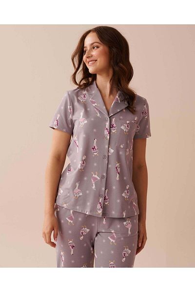La Vie en Rose Goose Print Cozy Button-down Shirt