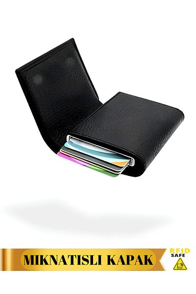 VANİLLA COLLECTİON Unisex Vegan Leather - Θήκη μετρητών, Θήκη κάρτας μηχανισμού, Μαγνητικό κλείσιμο, Μαύρο χαρτοφυλάκιο πορτοφολιού