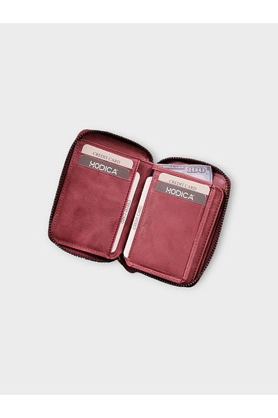 Modica Burgundy Wallet Genuine Leather 10 Card Compartments Zippered Coin Compartment Card Holder Wallet |   Porto
