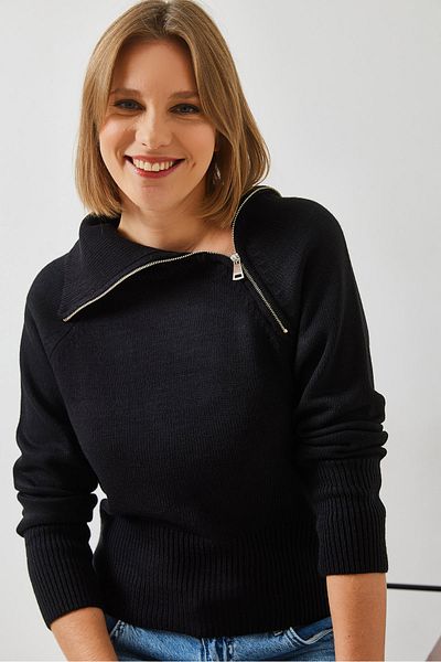 Bianco Lucci Women's Zippered Raglan Knitwear Sweater 20247543