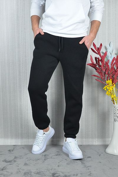 CW Casualwear Ανδρικό παντελόνι με τρεις κλωστές, ελαστικό μαύρο φαρδύ παντελόνι