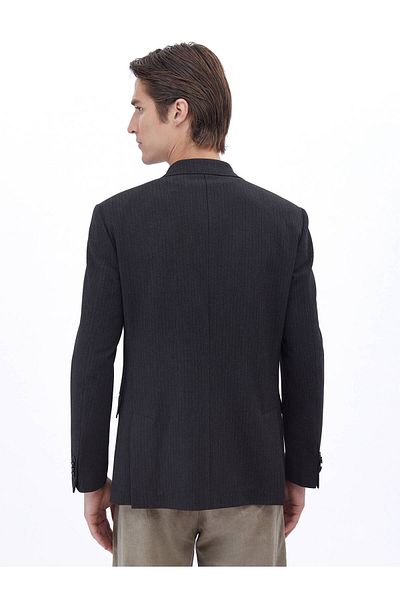 Kip Black Striped Modern Fit Jacket